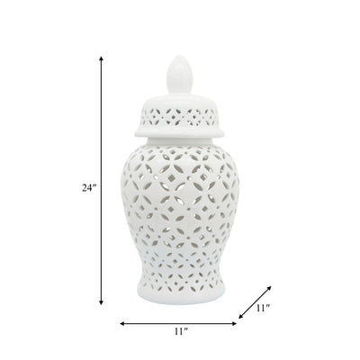 24" CUT-OUT DAISIES TEMPLE JAR, WHITE