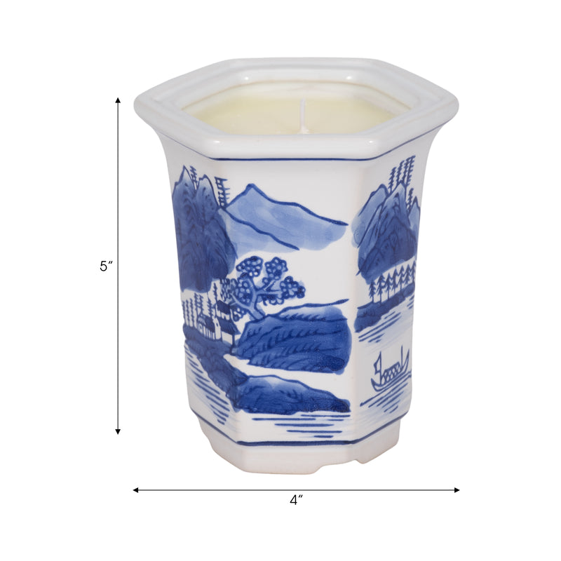 4", 5oz  Chinoiserie Candle , Blue/white