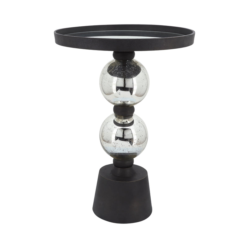 METAL, 22"H ORB SIDE TABLE, MIRROR TOP, SIL/BLK