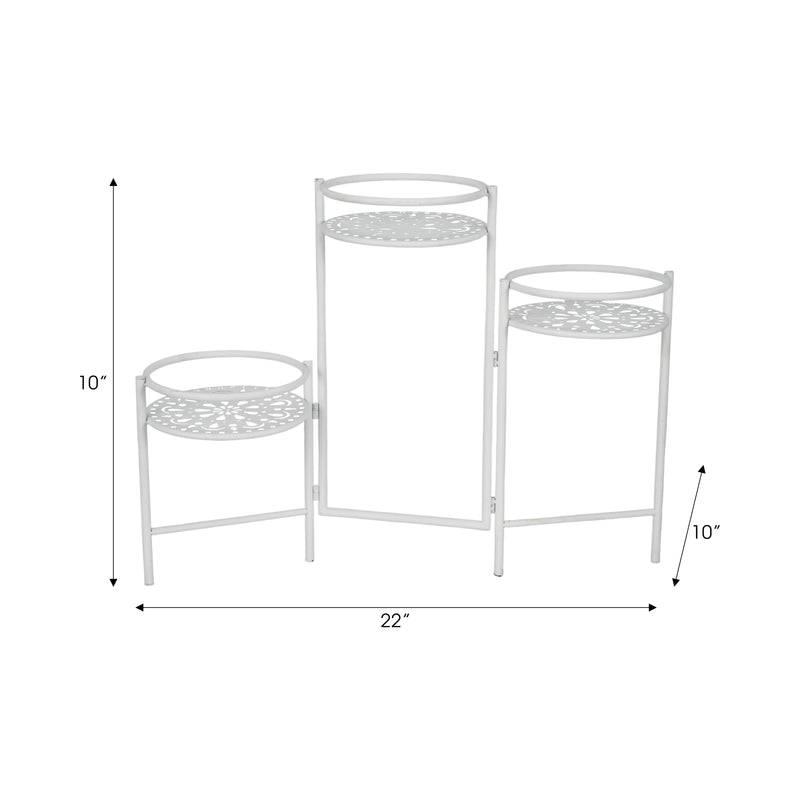 Metal, 22" Folding 3-tier Plant Stand, White