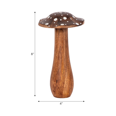 8" Wood Mushroom With White Dots, Brown