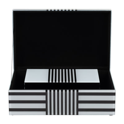 WOOD, S/2 8/11" STRIPED BOXES, BLACK/WHITE