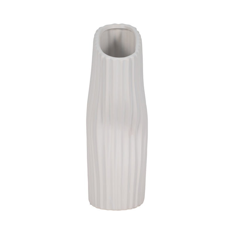 12" Curved Ribbed Vase, White