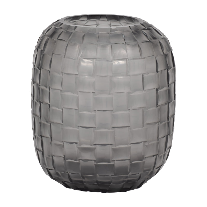 Jordan Glass, 9" Woven Finish Vase, Gray