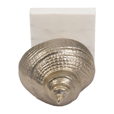 Metal, 7" Banded Shell On Marble Base, Champagne