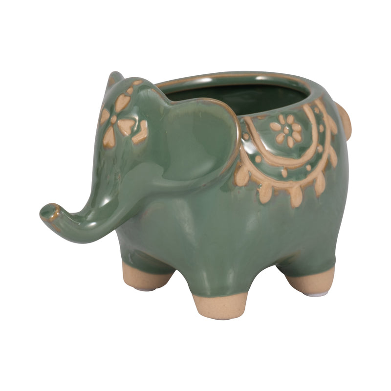 7" Elephant Planter, Green