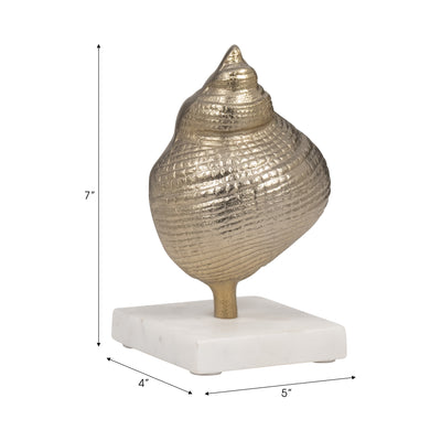 Metal, 7" Banded Shell On Marble Base, Champagne