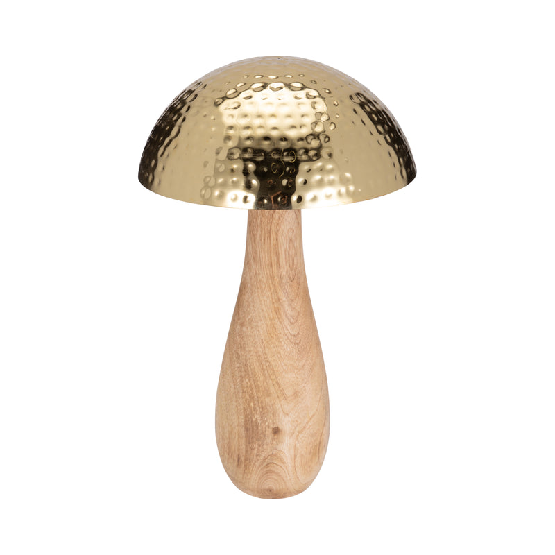 Metal, 20" Mushroom W/ Wood Base, Gold