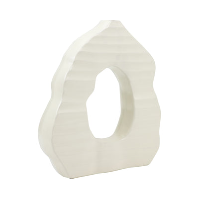 14" Ribbed Open-cut Out Vase, Ivory