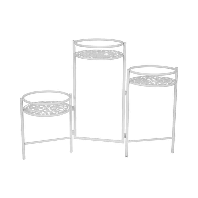 Metal, 22" Folding 3-tier Plant Stand, White