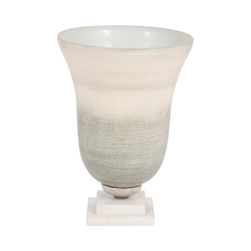 GLASS, 12" VASE ON MARBLE BASE, SAGE/IVORY KD