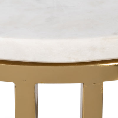 METAL/MARBLE, 10"DX24"H DRINK TABLE, WHITE/GOLD