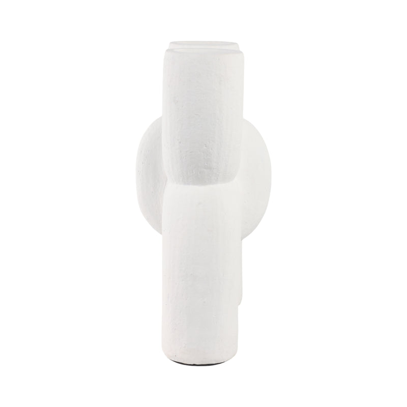 15" MODERN X SHAPE TERRACOTTA VASE, WHITE