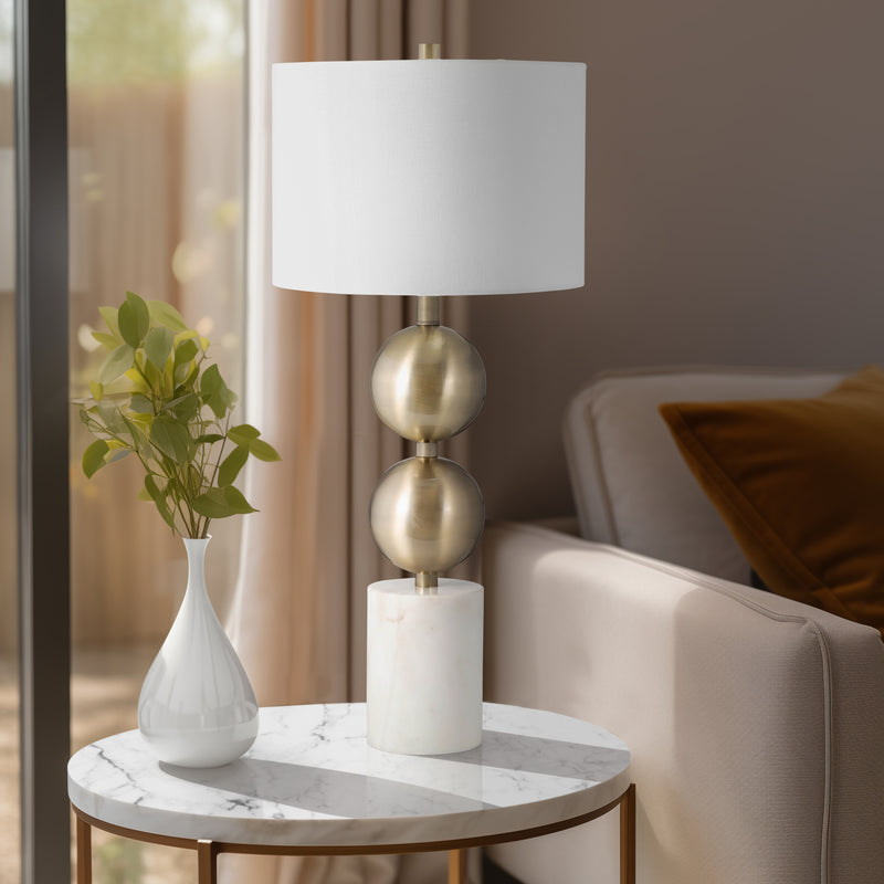 Marble, 30" Stacking Orbs Table Lamp, Gold/white