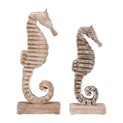 WOOD, 13"H SEAHORSE, RUSTIC WHITE