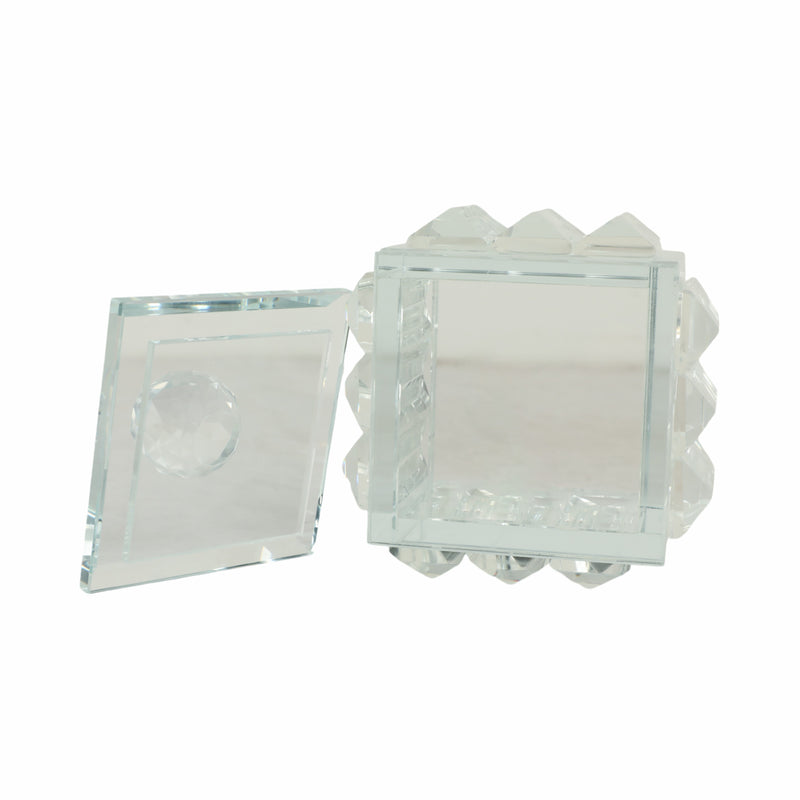 GLASS, 4"D RIDGED TRINKET BOX, CLEAR