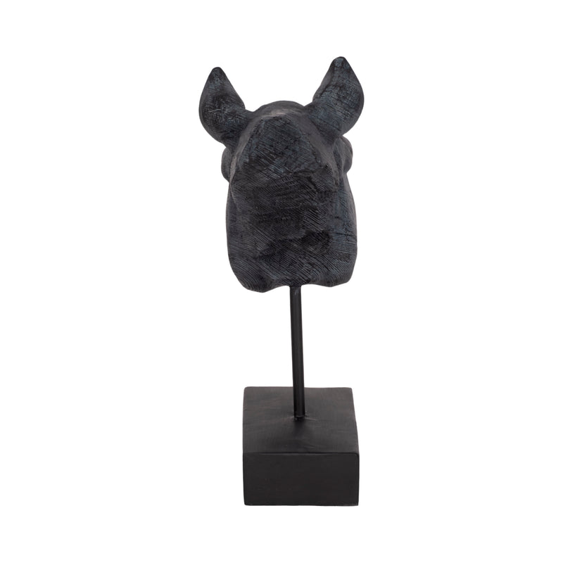 11" Horse Head Sculpture On Stand, Black