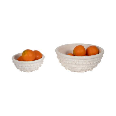 S/2 8/12" Textured Knobby Knot Bowls, White