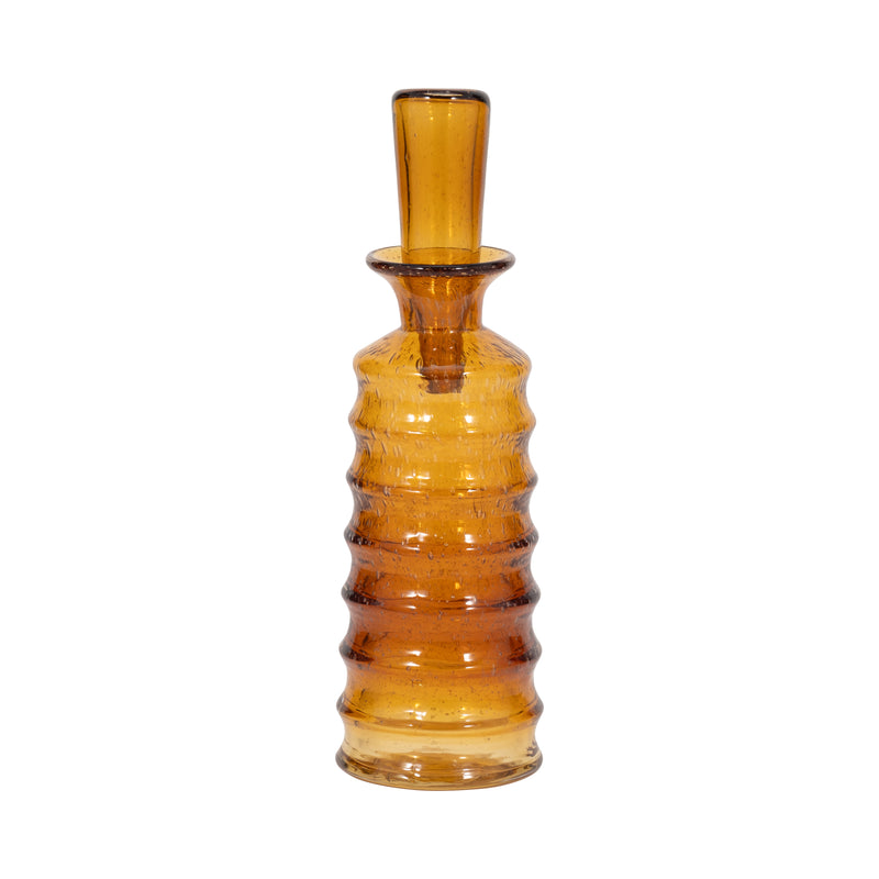 14" Clarimond Ridged Amber Glass Bottle