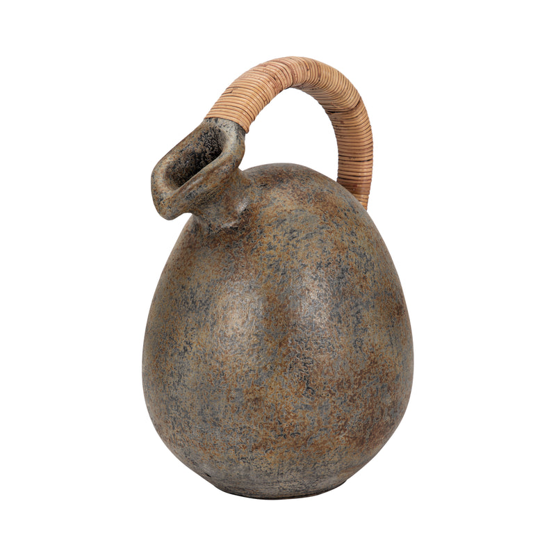 Terracotta, 13" Rustic Jug W/ Woven Handle, Multi