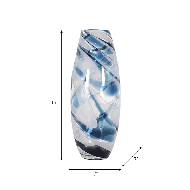 GLASS, 17" SWIRL VASE, BLUE