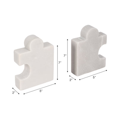 Marble, S/2 5" Puzzle Piece Bookends, White