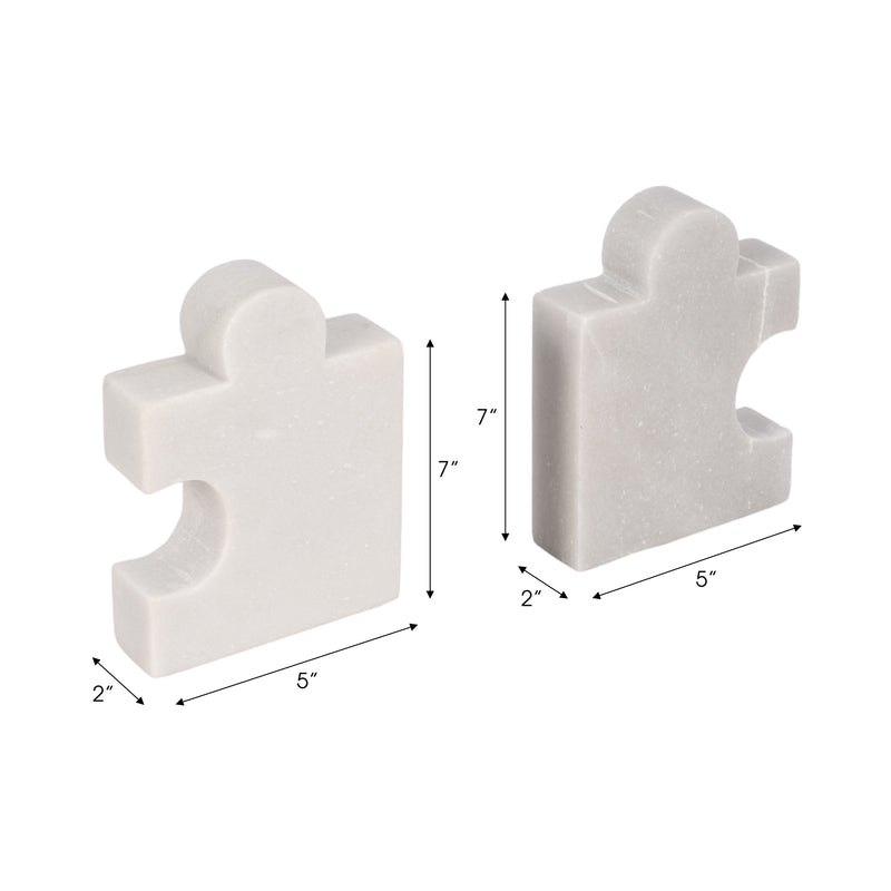 Marble, S/2 5" Puzzle Piece Bookends, White