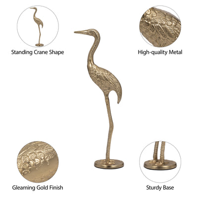 Metal, 16" Standing Crane, Gold