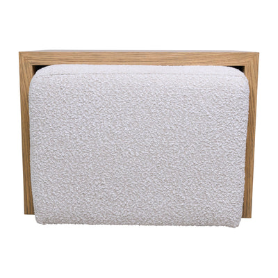 MODERN RECTANGULAR OTTOMA, WOOD ACCENT, IVORY