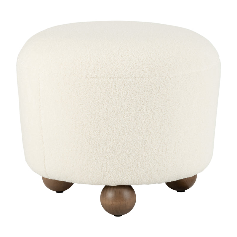 Round Ottoman W/ Ball Feet, Beige