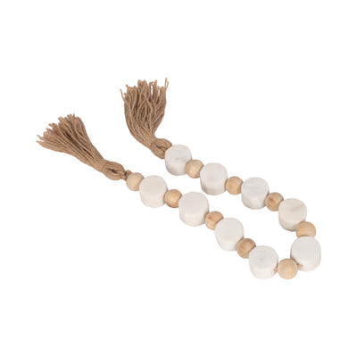 36" Marble And Wood Beads Garland, White/natural