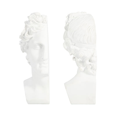 S/2 Resin, 9" Greek Goddess Bookends, White