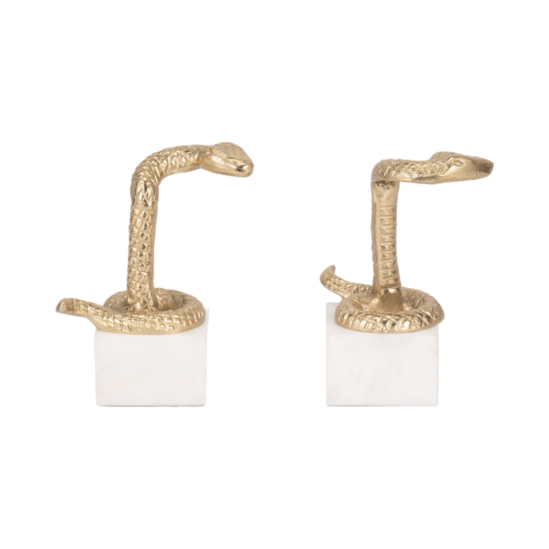 S/2 7" Snake Bookends, Gold