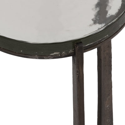 22" Thick Glass Top Round Accent Table, Antique Br