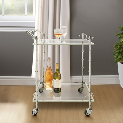 TWO TIER 30"H ROLLING BAR CART, SILVER