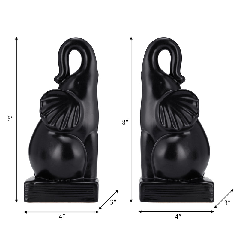 CER, S/2 8"H ELEPHANT BOOKENDS, BLACK