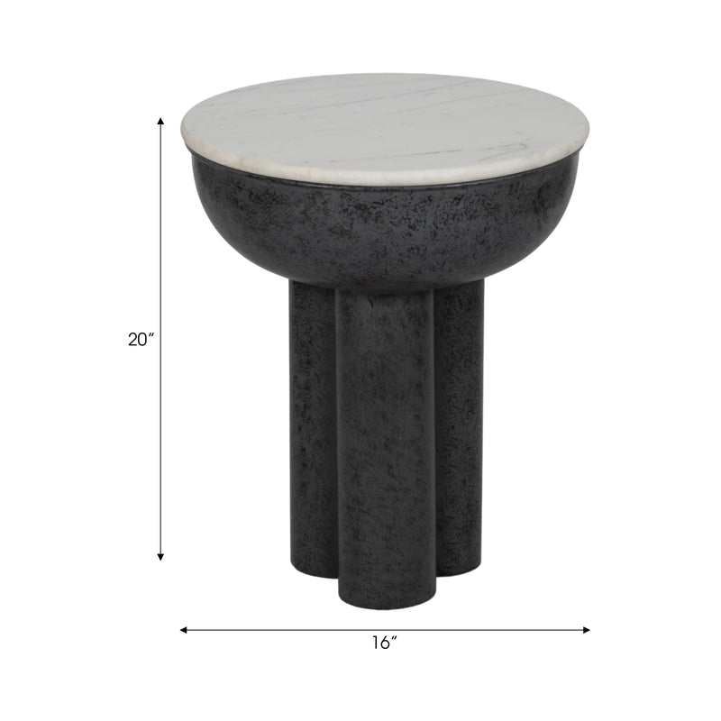 20" Chunky Leg Accent Table Marble Top, White/blk