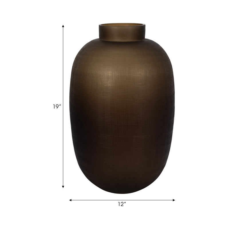 Glass, 19" Urn Vase, Smokey Brown