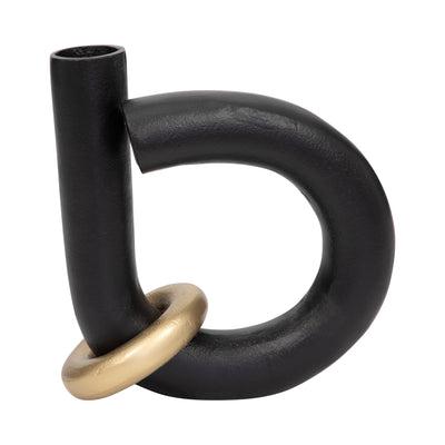 Metal, 9" Loop Vase W/ Gold Ring, Black/gold