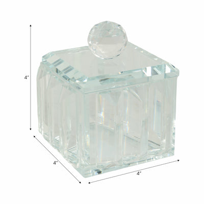 GLASS, 4"D RIDGED TRINKET BOX, CLEAR