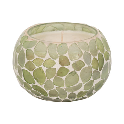 Glass, 4" 10 Oz Mosaic Scented Candle, Light Green