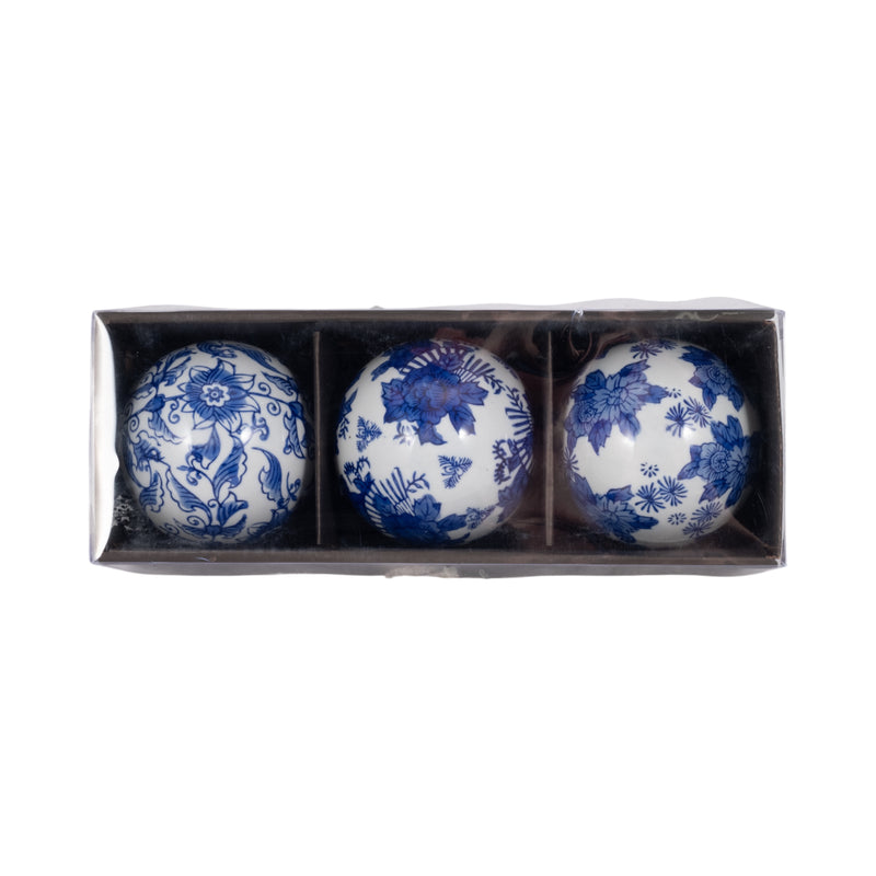 Cer, S/3 4" Assorted Painted Orbs, Blue