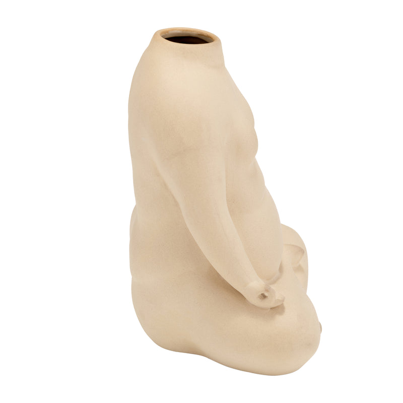 CER, 8"H  WOMAN BODY FLOWER VASE, CREAM