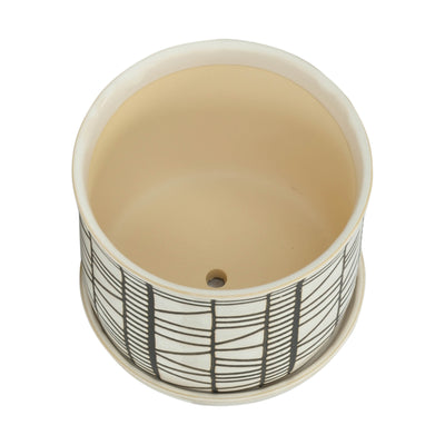 S/2 CERAMIC 6/8" PLANTER W/ SAUCER, BEIGE