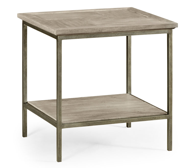 JC Edited - Casually Country Collection - Rustic Grey Square End Table with Iron Base