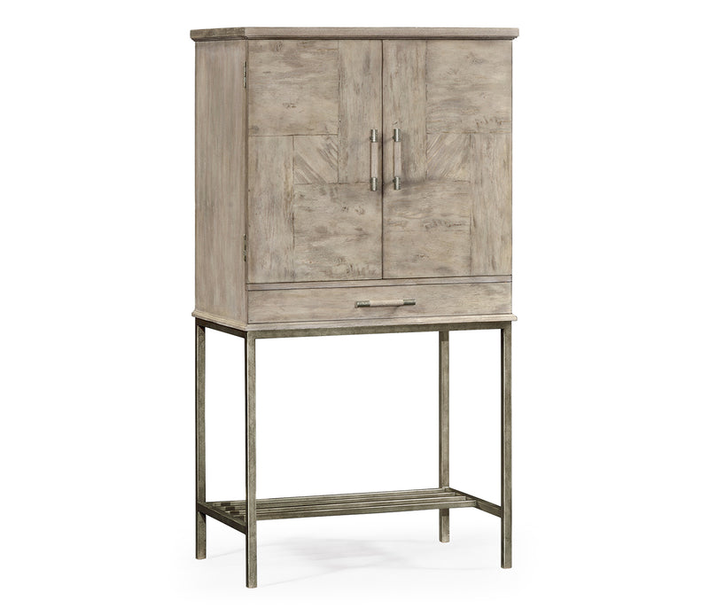 JC Edited - Casually Country Collection - Rustic Grey Drinks Cabinet with Iron Base