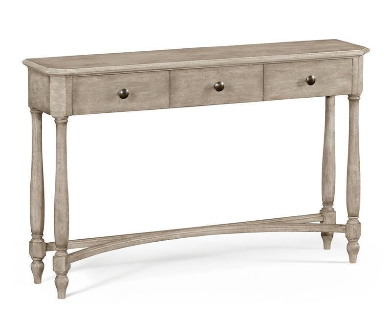 JC Edited - Casually Country Collection - Rustic Grey Three Drawer Large Console Table