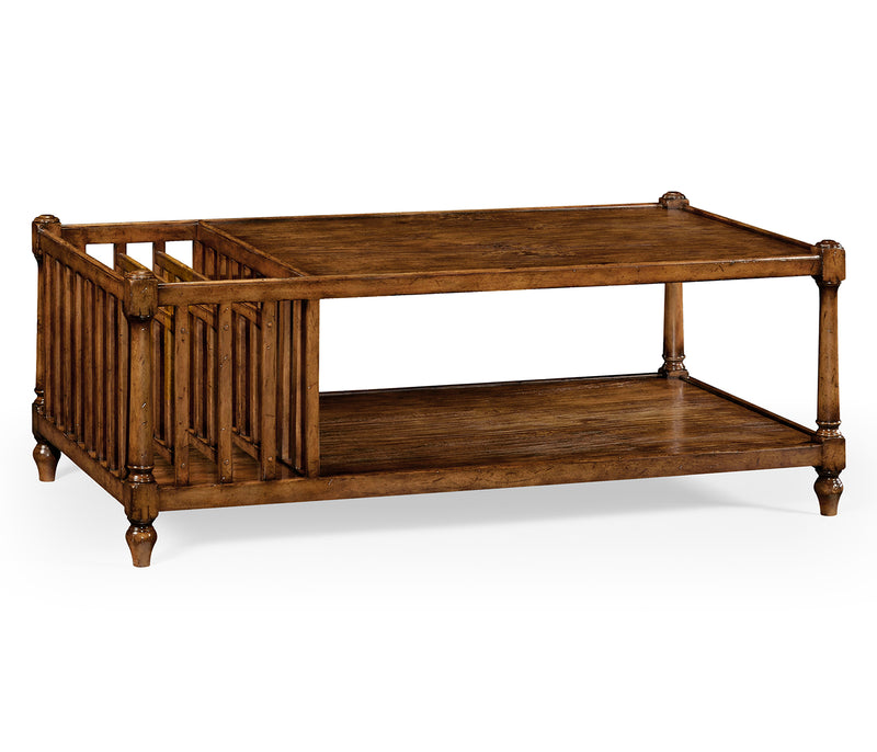 JC Edited - Casually Country Collection - Country Walnut Rectangular Coffee Table with Magazine Rack