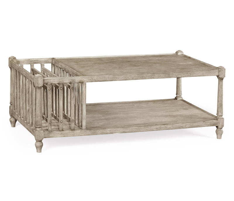 JC Edited - Casually Country Collection - Rustic Grey Rectangular Coffee Table with Magazine Rack