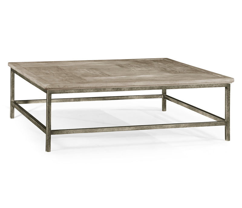 JC Edited - Casually Country Collection - Rustic Grey Square Coffee Table with Grey Silver Base